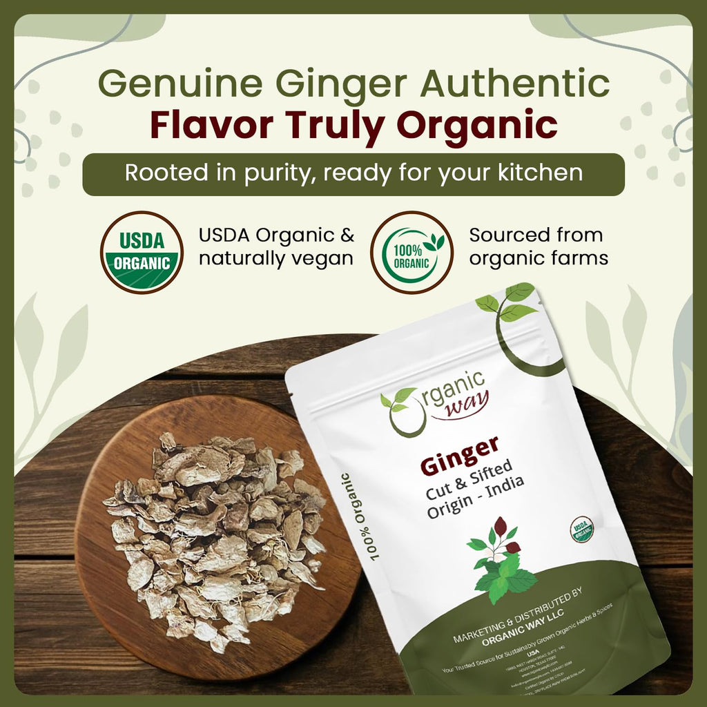 Ginger Root Cut & Sifted (Zingiber Officinale) - Herbal Tea | Kosher & USDA Certified | Vegan, Non-Gmo & Gluten Free | Tested for Heavy Metal and Purity | 100% Raw from India (1LB -16Oz)
