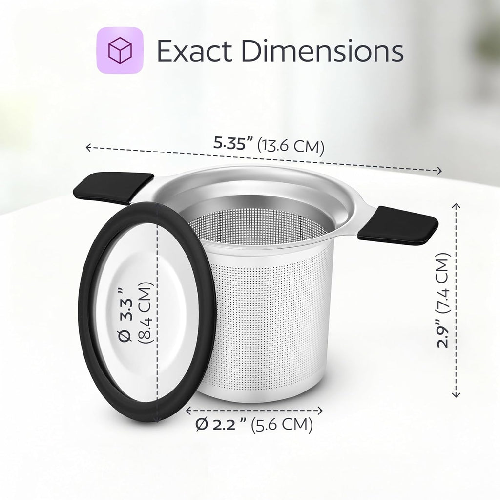 Stainless Steel Tea Infuser for Loose Leaf Tea – Extra Fine Mesh Strainer with Heat Proof Double Handles & Lid, Reusable Filter Fits Mugs, Cups & Teapots, Black