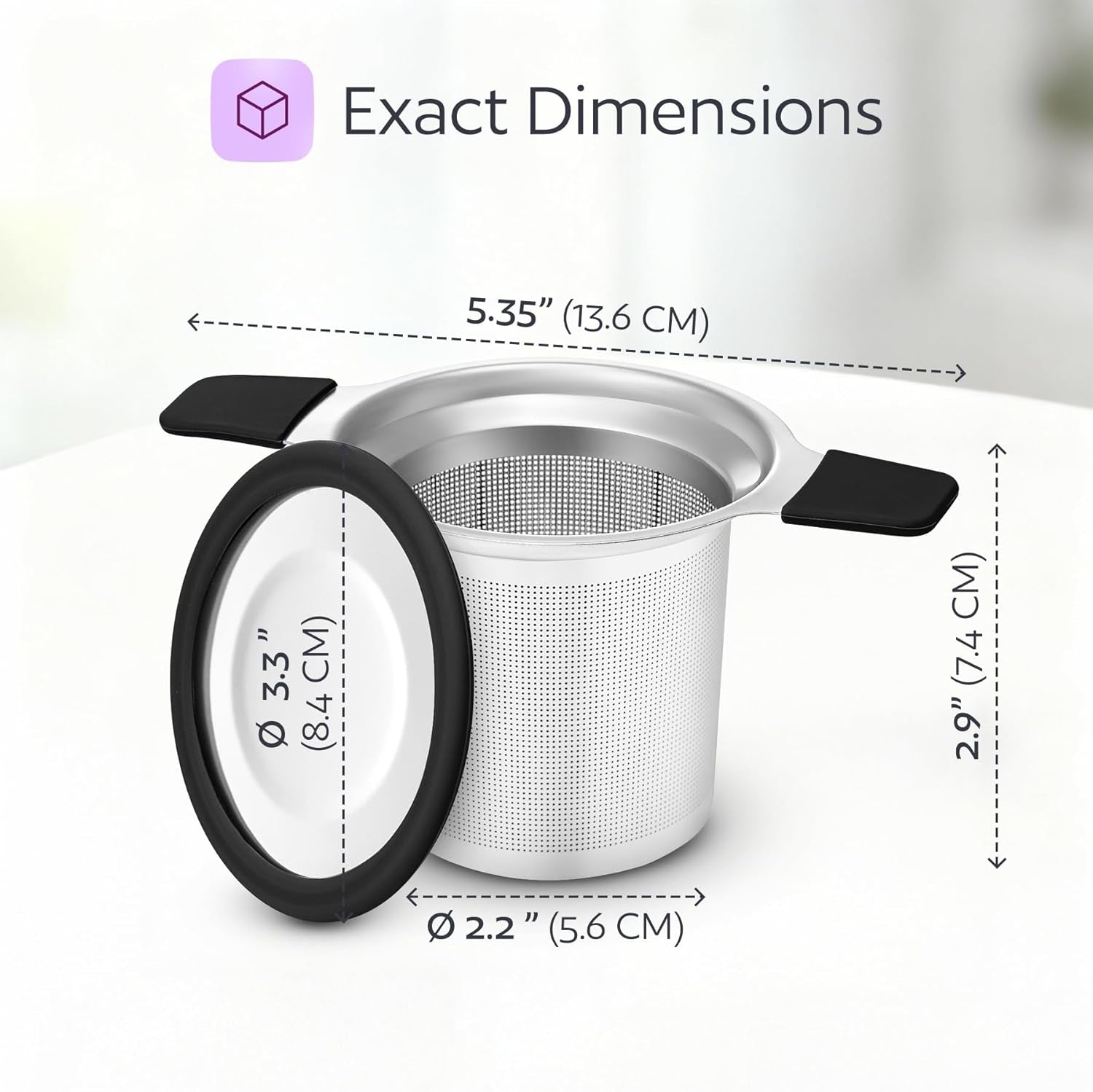 Stainless Steel Tea Infuser for Loose Leaf Tea – Extra Fine Mesh Strainer with Heat Proof Double Handles & Lid, Reusable Filter Fits Mugs, Cups & Teapots, Black
