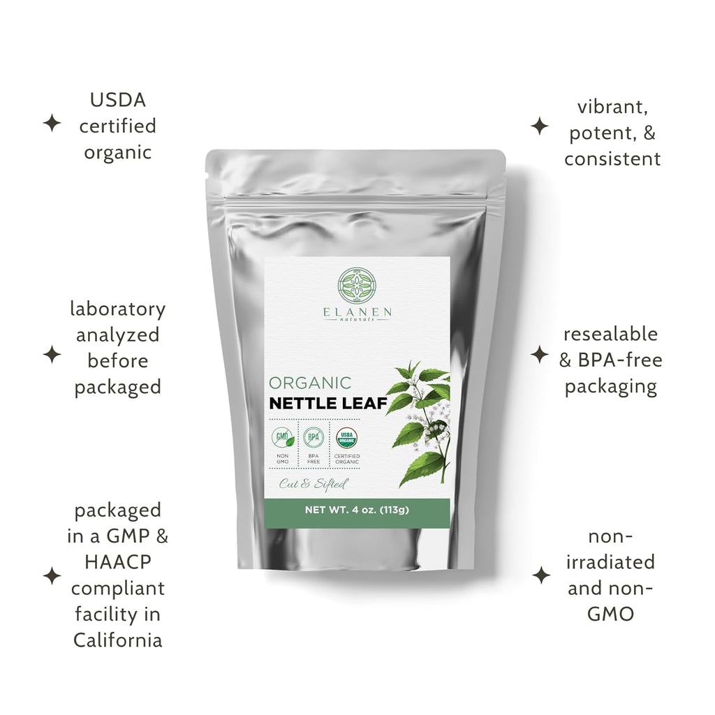 Organic Stinging Nettle 4 Oz. (113G), USDA Certified Organic Nettle Leaf Tea, Ortiga, Stinging Nettles Leaf, Cut & Sifted