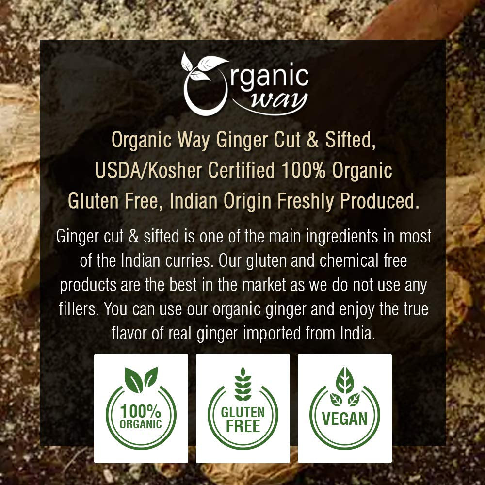 Ginger Root Cut & Sifted (Zingiber Officinale) - Herbal Tea | Kosher & USDA Certified | Vegan, Non-Gmo & Gluten Free | Tested for Heavy Metal and Purity | 100% Raw from India (1LB -16Oz)