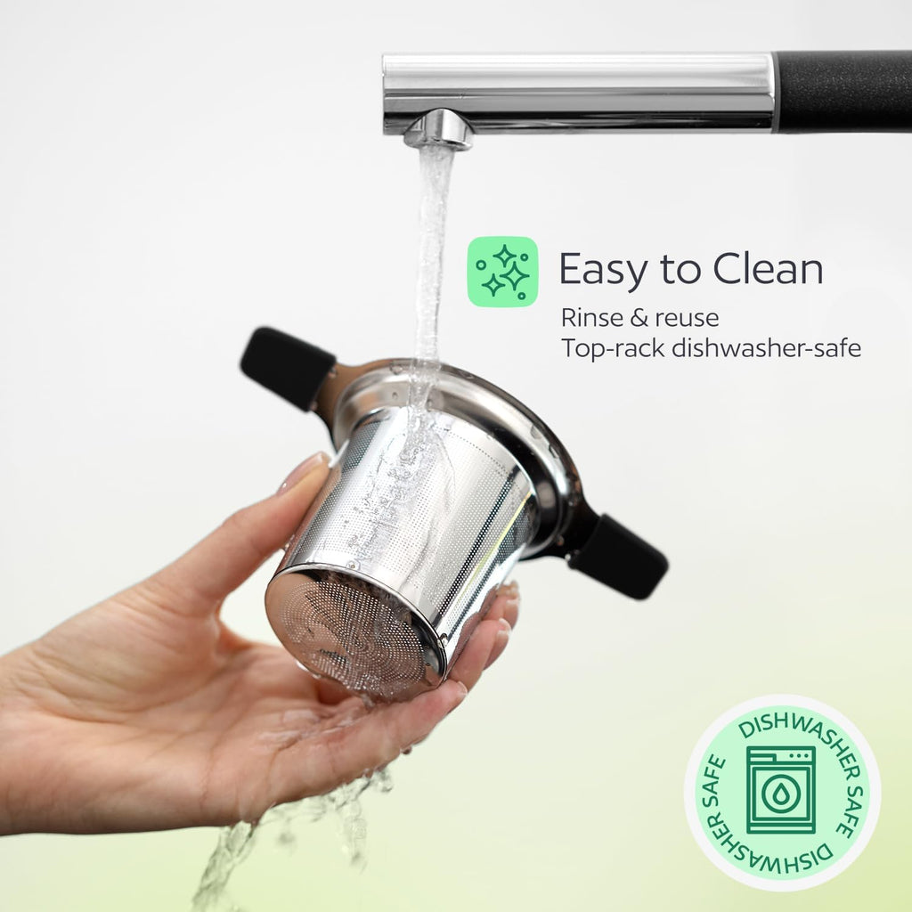 Stainless Steel Tea Infuser for Loose Leaf Tea – Extra Fine Mesh Strainer with Heat Proof Double Handles & Lid, Reusable Filter Fits Mugs, Cups & Teapots, Black
