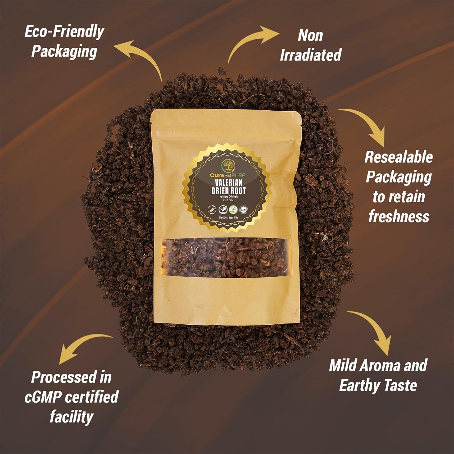 Organic Valerian Root Tea - Cut,Sifted & Non-Irradiated Valerian Tea Promotes Natural Relaxing Sleep - Te De Valeriana Officinalis in Resealable Eco Friendly Pouch 16Oz