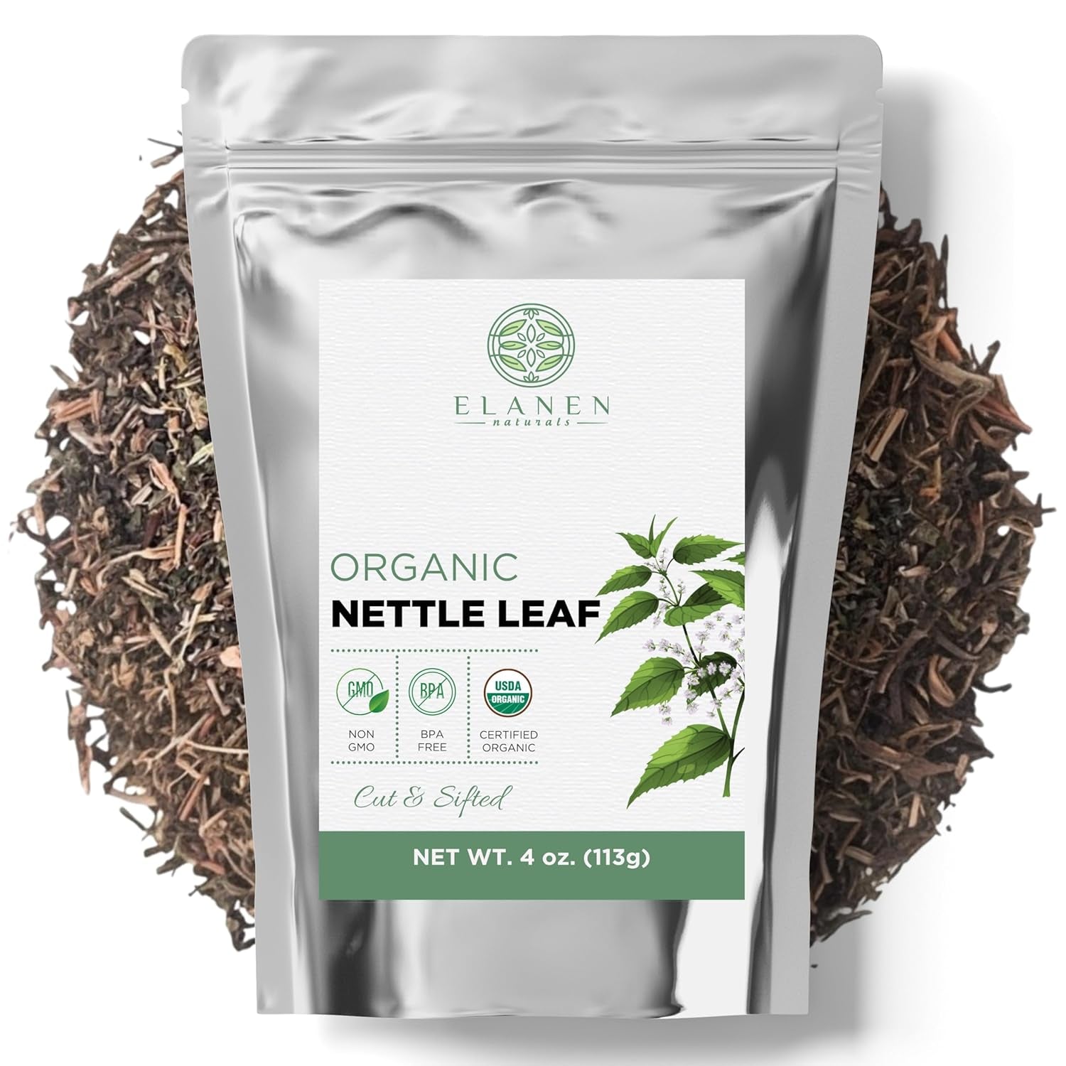 Organic Stinging Nettle 4 Oz. (113G), USDA Certified Organic Nettle Leaf Tea, Ortiga, Stinging Nettles Leaf, Cut & Sifted