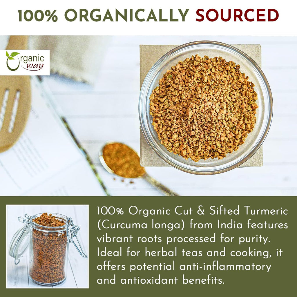 Turmeric/Haldi Root Cut & Sifted (Curcuma Longa) - Herbal Tea | Kosher & USDA Certified | Vegan, Non-Gmo & Gluten Free | Tested for Heavy Metal and Purity | Raw from India (1LBS / 16Oz.)