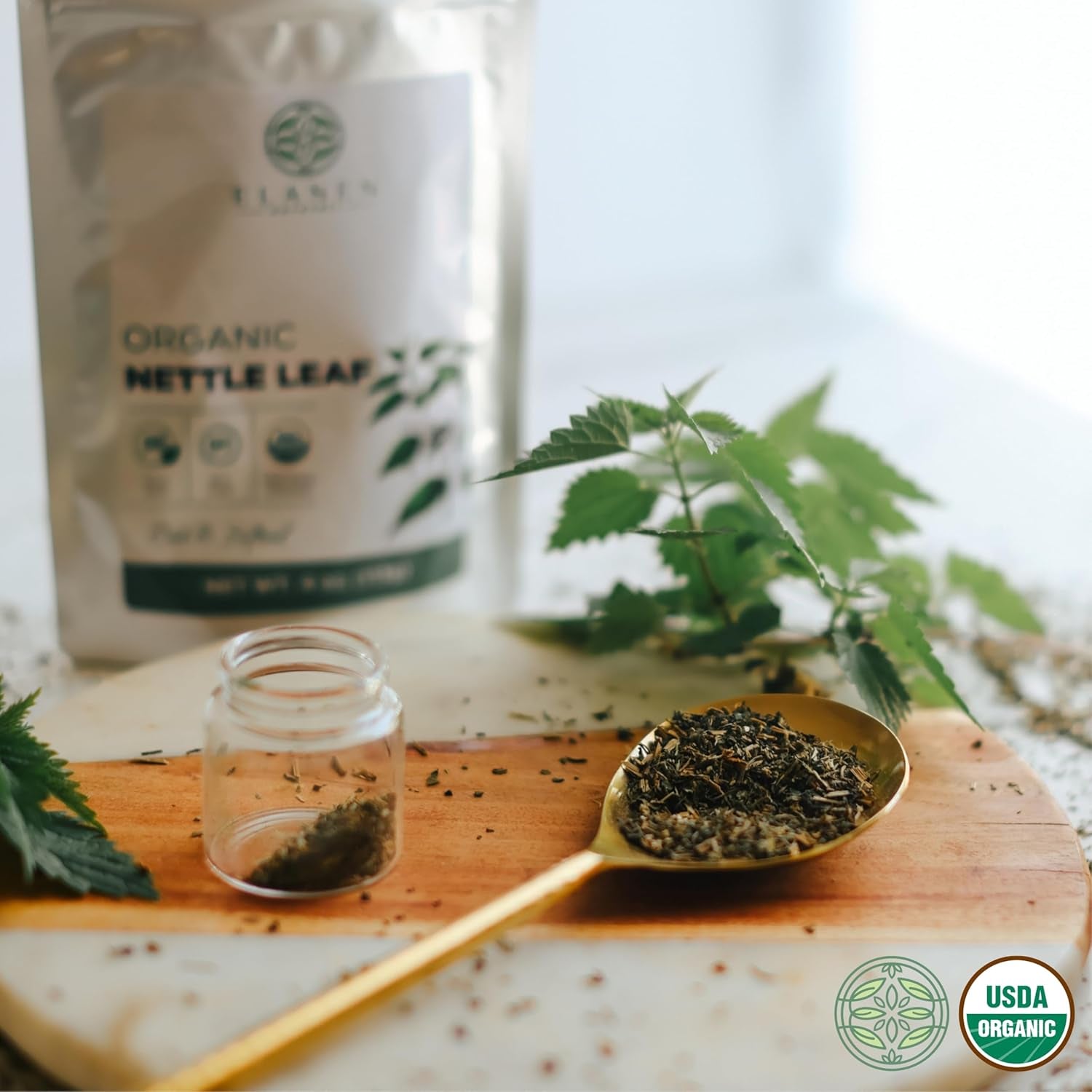 Organic Stinging Nettle 4 Oz. (113G), USDA Certified Organic Nettle Leaf Tea, Ortiga, Stinging Nettles Leaf, Cut & Sifted