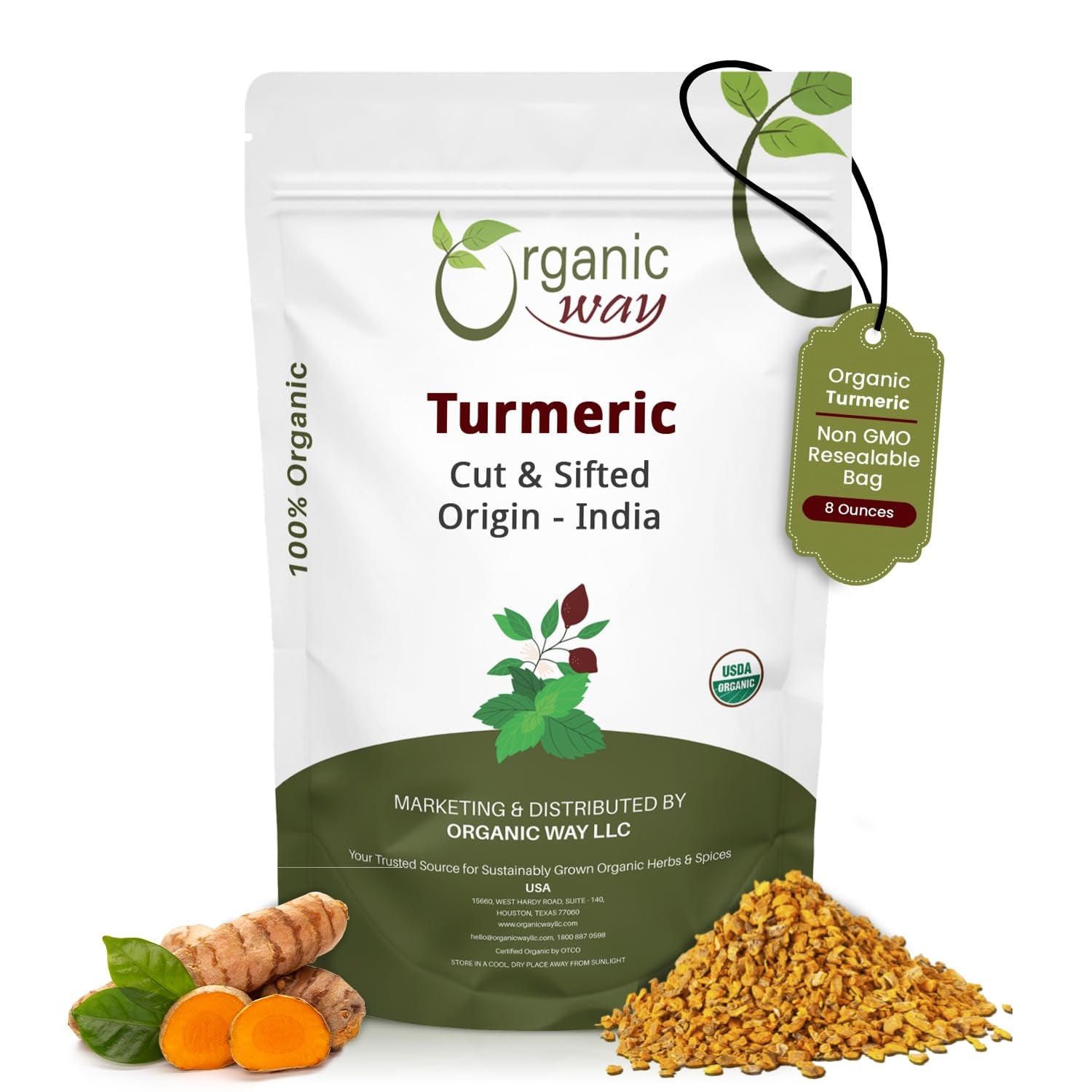 Turmeric Root Cut & Sifted (Curcuma Longa) - Herbal Tea | Kosher & USDA Certified | Vegan, Non-Gmo & Gluten Free | Tested for Heavy Metal and Purity | 100% Raw from India (1/2LBS / 8Oz.)