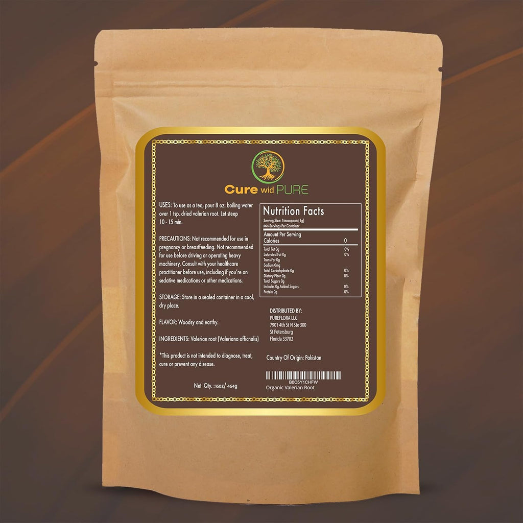 Organic Valerian Root Tea - Cut,Sifted & Non-Irradiated Valerian Tea Promotes Natural Relaxing Sleep - Te De Valeriana Officinalis in Resealable Eco Friendly Pouch 16Oz