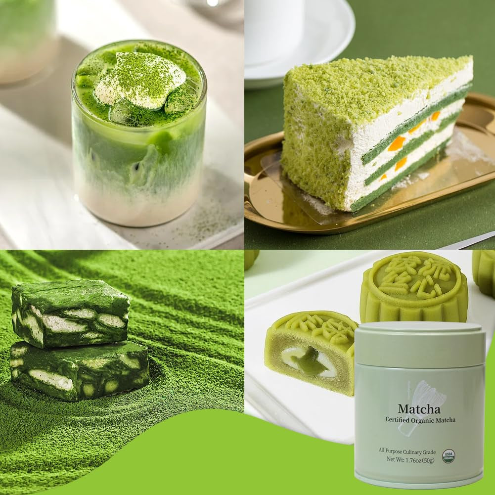 Premium First Harvest USDA Certified Organic Green Tea Matcha Powder, Rich Flavor, 100% Vegan with No Fillers, Radiation-Free (50G Culinary Grade Matcha)