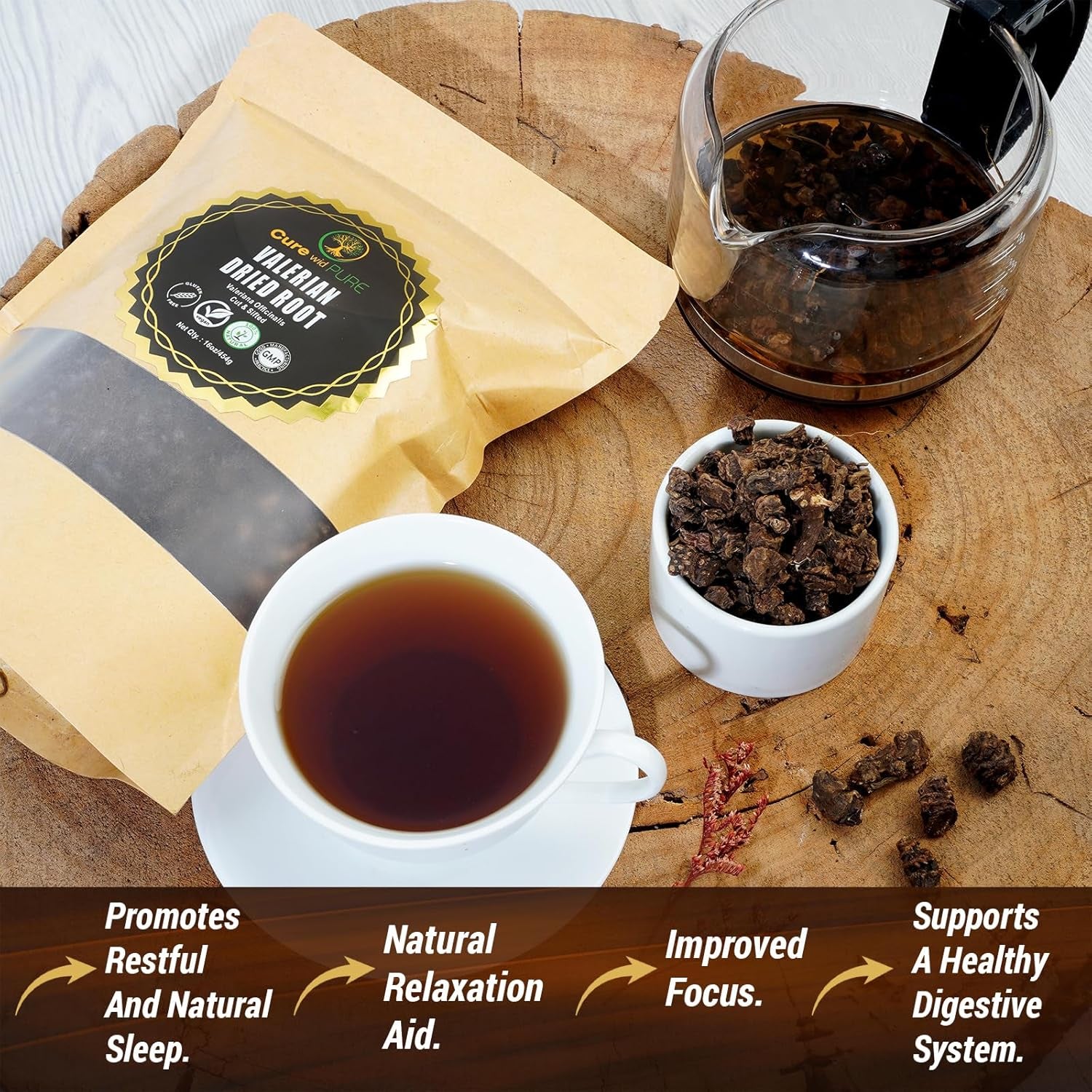 Organic Valerian Root Tea - Cut,Sifted & Non-Irradiated Valerian Tea Promotes Natural Relaxing Sleep - Te De Valeriana Officinalis in Resealable Eco Friendly Pouch 16Oz