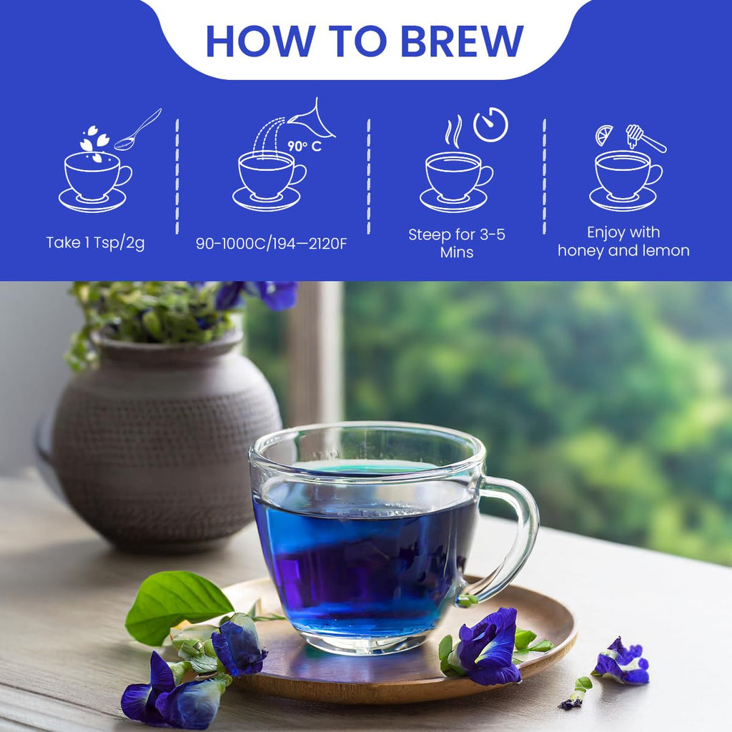 - Butterfly Pea Flower Tea - 2.11 Oz (150+ Cups) | Antioxidant Rich | Chemical Free - Herbal Tea - Caffeine Free - Non Bitter - No Preservatives | Zipper Pack